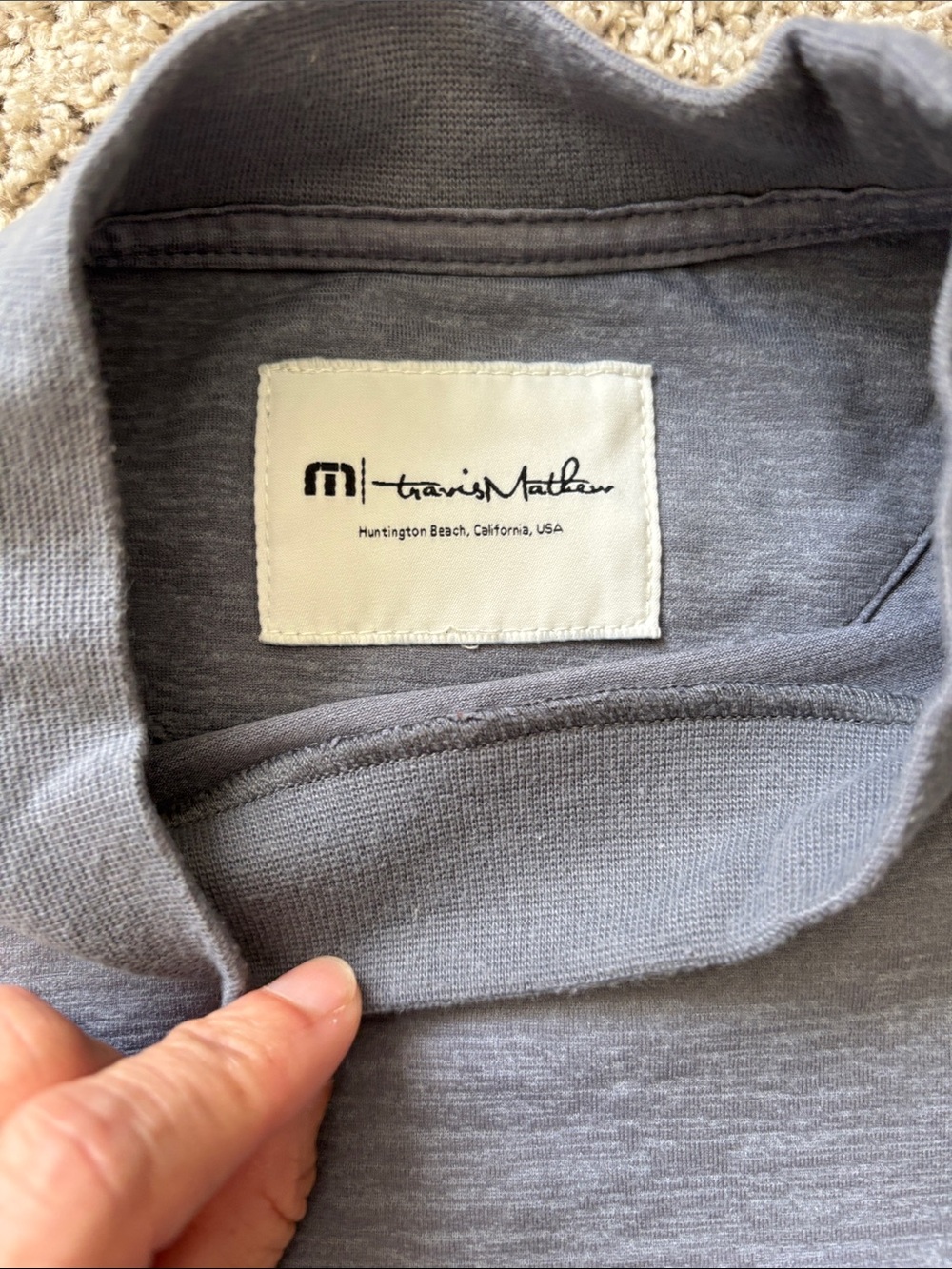 Travis Matthew Men's Blue/Grey Short-Sleeve Striped Pocket T-Shirt - Picture 3 of 5